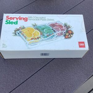 Vintage Christmas serving sled with trays 1985 holiday dinner party